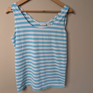 Chico's Striped Tank Top Womens Size 2 Blue White Stretch Sleeveless Top